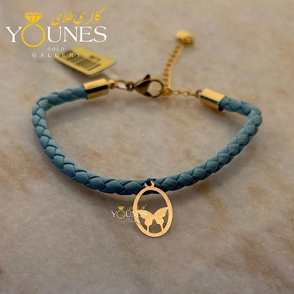 دستبند چرم پروانه ای طلا